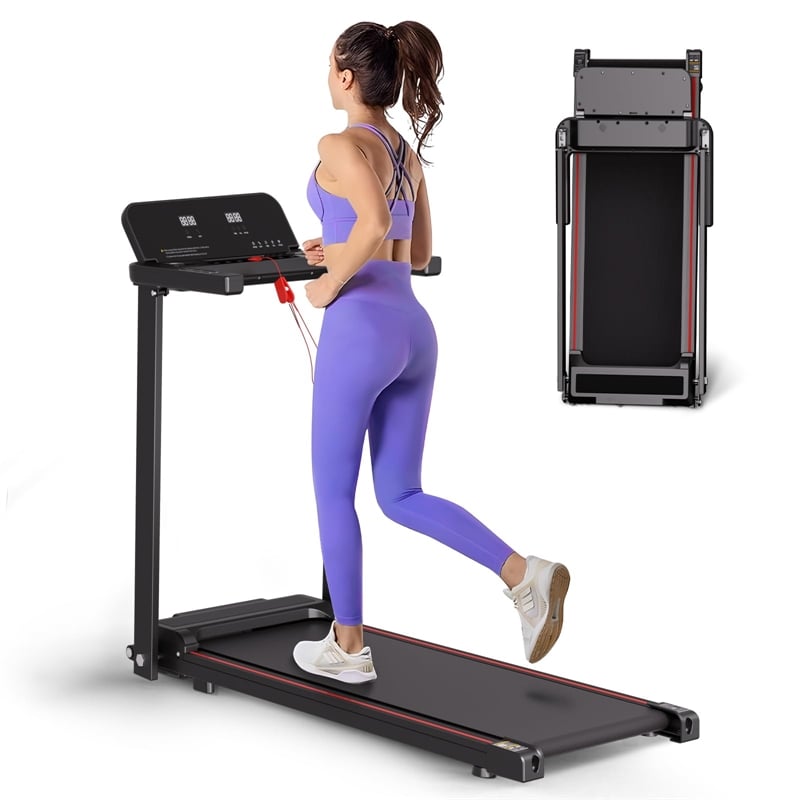 Pemberly Row 2.5HP Folding Treadmills Walking Pad with Handle Bar in Black