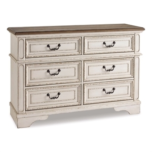 Pemberly Row Traditional Wood Dresser in Antique White & Gray