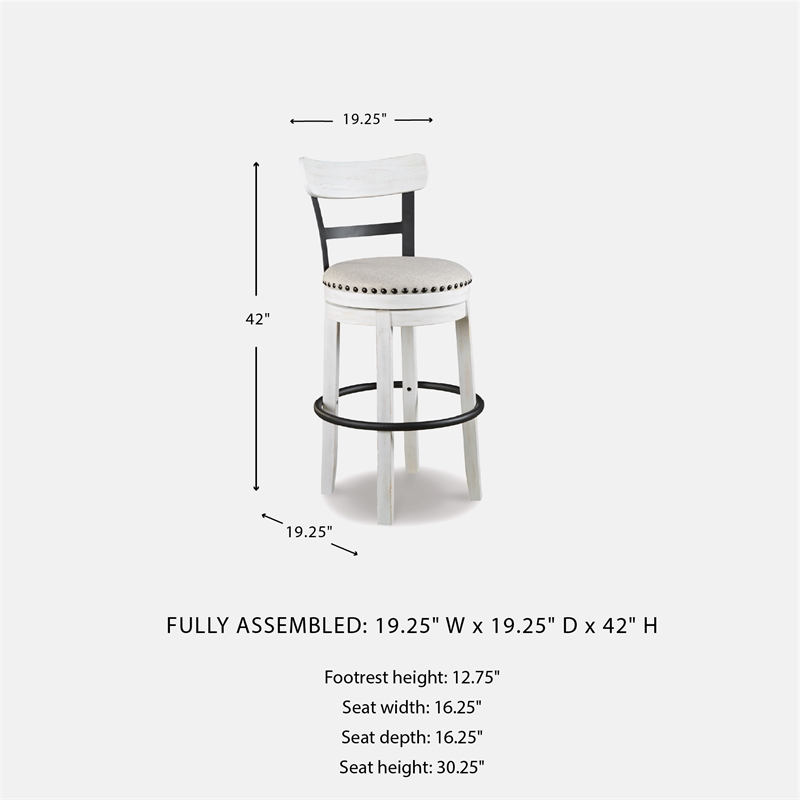 Pemberly Row Farmhouse Polyester Beige & White Tall Swivel Barstool