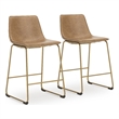 Pemberly Row Contemporary Faux Leather Brown & Gold Tall Barstool - Set of 2