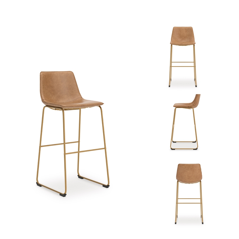 Pemberly Row Contemporary Faux Leather Brown & Gold Tall Barstool - Set of 2