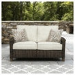 Pemberly Row Contemporary Polyester Beige & Brown Loveseat with Cushion