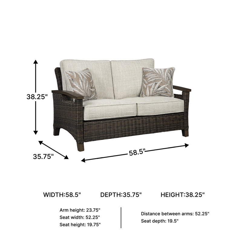 Pemberly Row Contemporary Polyester Beige & Brown Loveseat with Cushion