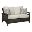 Pemberly Row Contemporary Polyester Beige & Brown Loveseat with Cushion