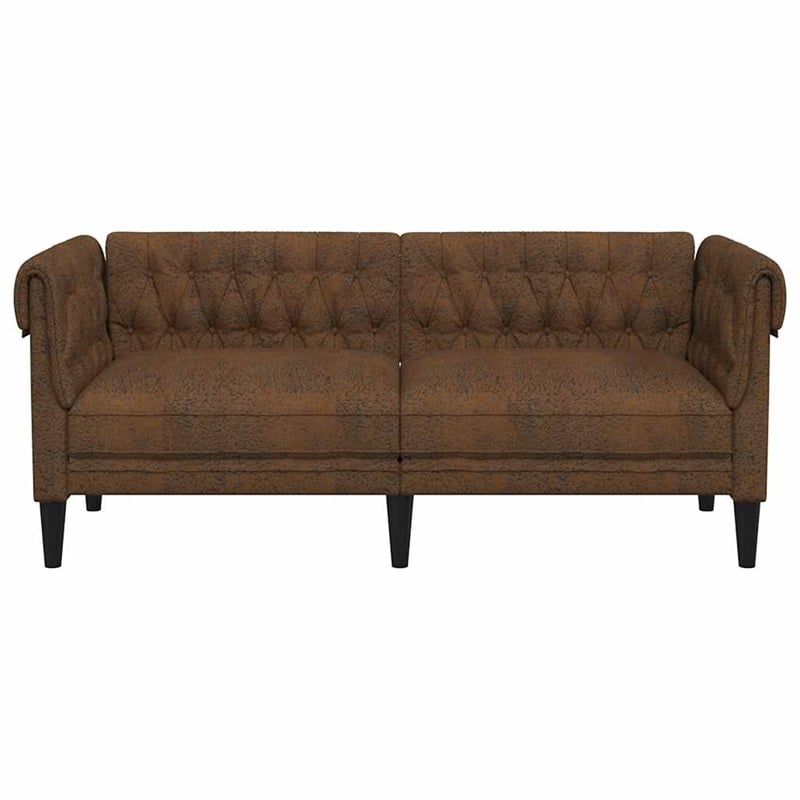 Pemberly Row Fabric Polyester Chesterfield Sofa in Brown Fabric
