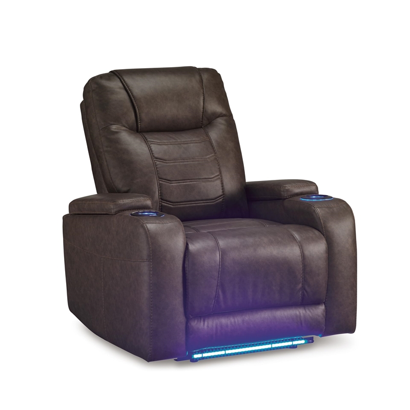 Pemberly Row Contemporary Faux Leather Upholstered Brown Power Recliner
