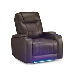 Pemberly Row Contemporary Faux Leather Upholstered Brown Power Recliner