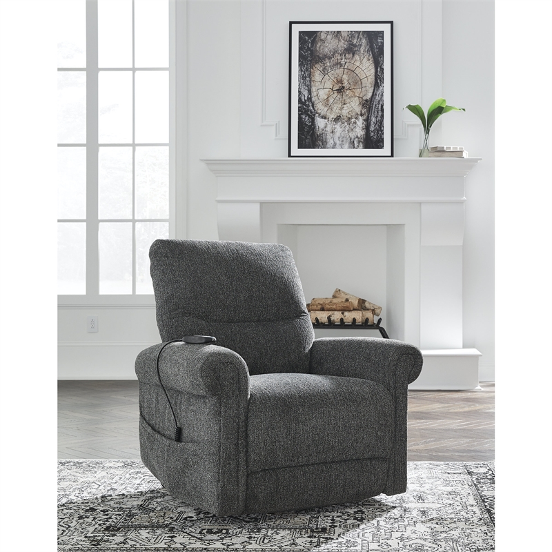 Pemberly Row Contemporary Polyester Black Power Lift Recliner