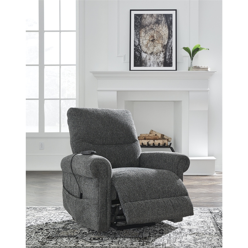 Pemberly Row Contemporary Polyester Black Power Lift Recliner
