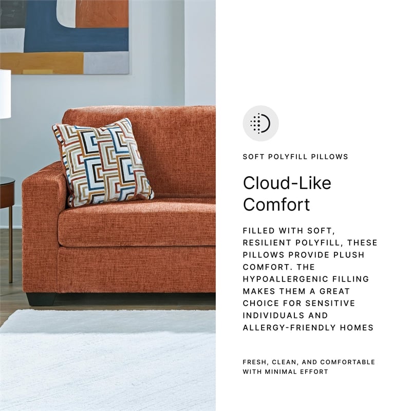 Pemberly Row Contemporary Polyester Orange Queen Sofa Sleeper