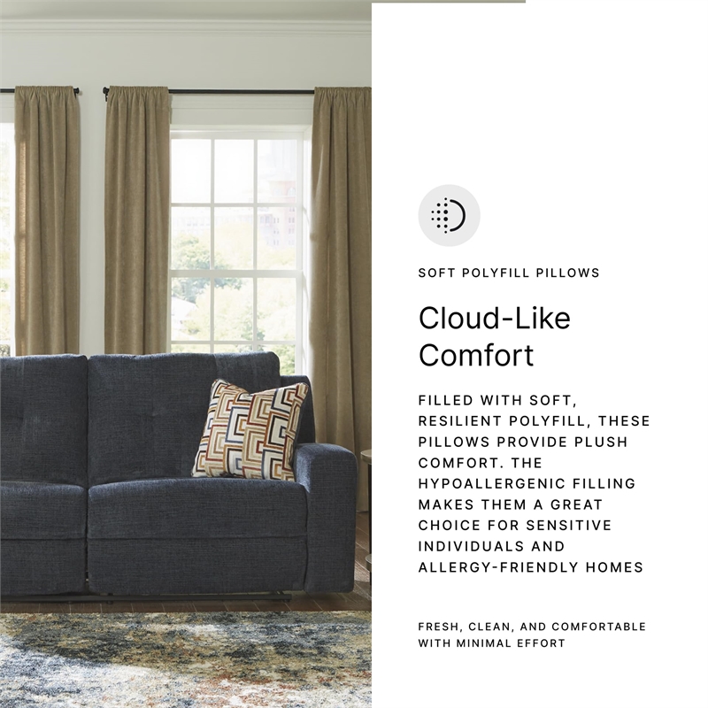 Pemberly Row Contemporary Polyester Upholstered Blue Reclining Sofa