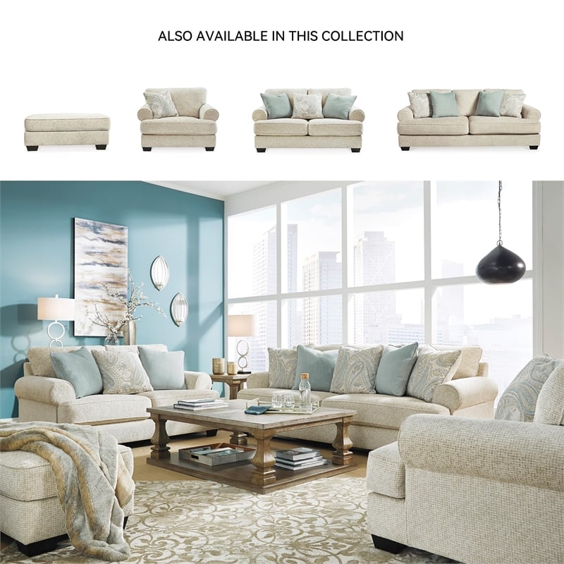 Pemberly Row Contemporary Polyester Upholstered Beige Finish Sofa