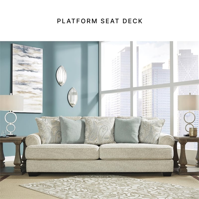 Pemberly Row Contemporary Polyester Upholstered Beige Finish Sofa