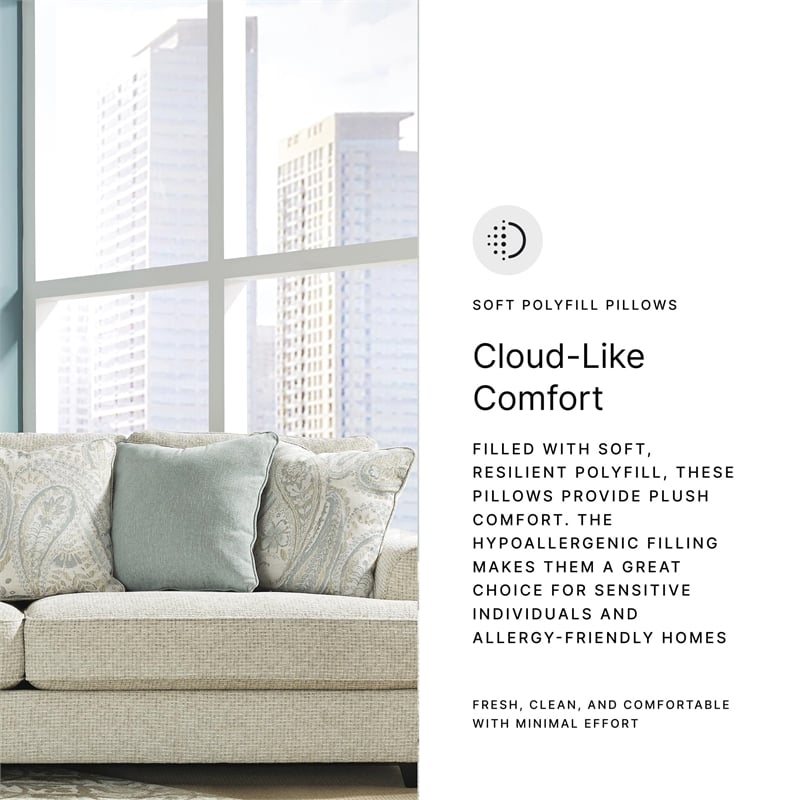 Pemberly Row Contemporary Polyester Upholstered Beige Finish Sofa