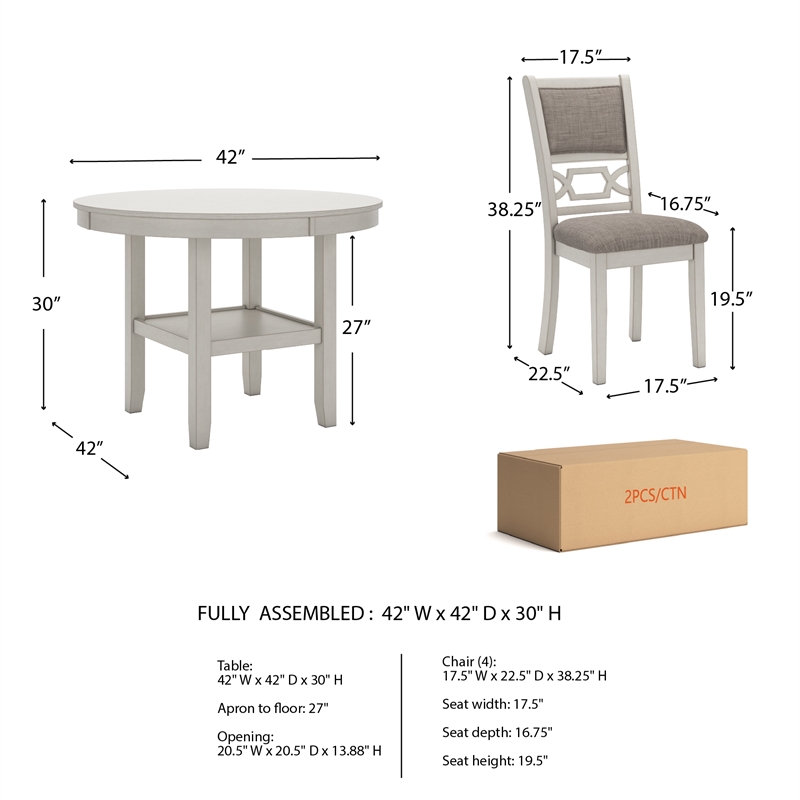 Pemberly Row Contemporary Wood Antique Dining Table & 4 Chairs