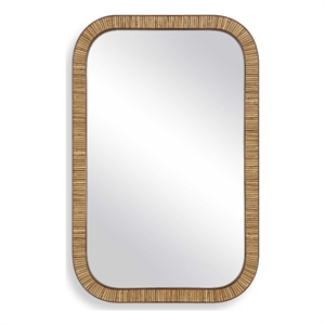 Pemberly Row Farmhouse Rattan-style Frame Rectangular Wall Mirror in Brown
