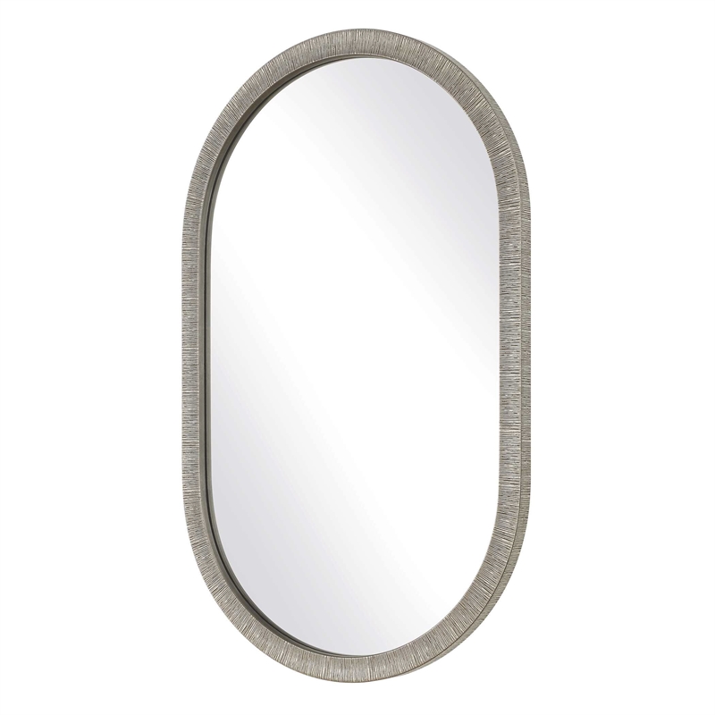 Pemberly Row Contemporary Pill-Shaped Versatile Wall Mirror in Gray