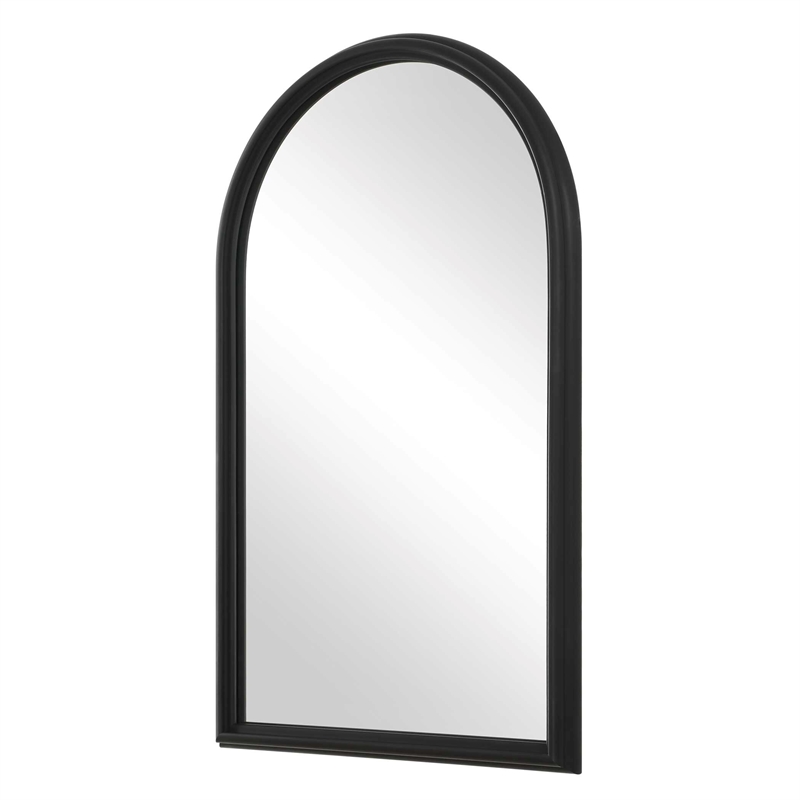 Pemberly Row Contemporary Elegant Arched Top Mirror in Black Frame