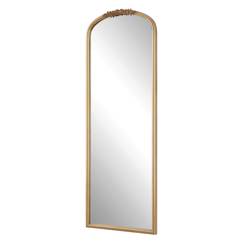 Pemberly Row Farmhouse Arched Top Wall Mirror in Antique Gold Frame