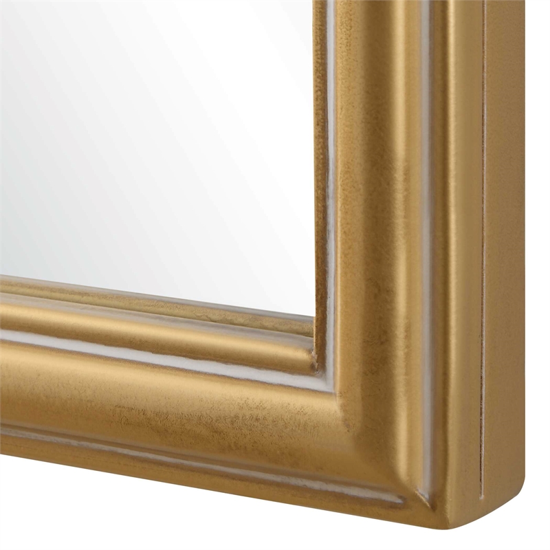 Pemberly Row Farmhouse Arched Top Wall Mirror in Antique Gold Frame