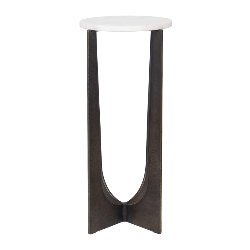 Pemberly Row Contemporary Marble Accent Table in Bronze/White