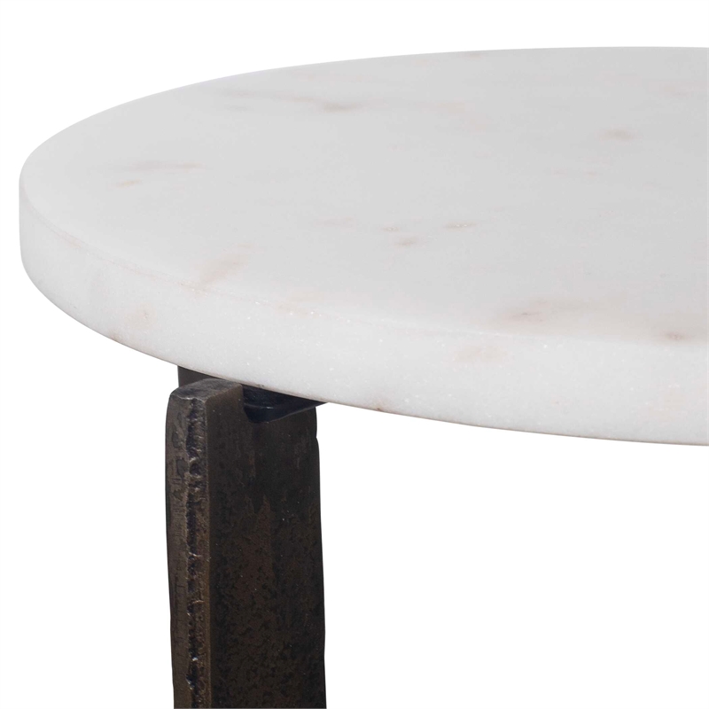 Pemberly Row Contemporary Marble Accent Table in Bronze/White