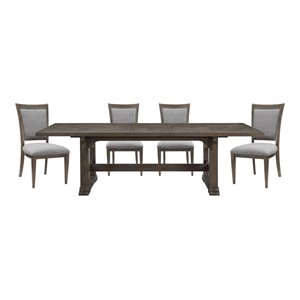 Pemberly Row 5-Pc Fabric Dining Set with 1 Table & 4 Side Chairs in Brown/Gray