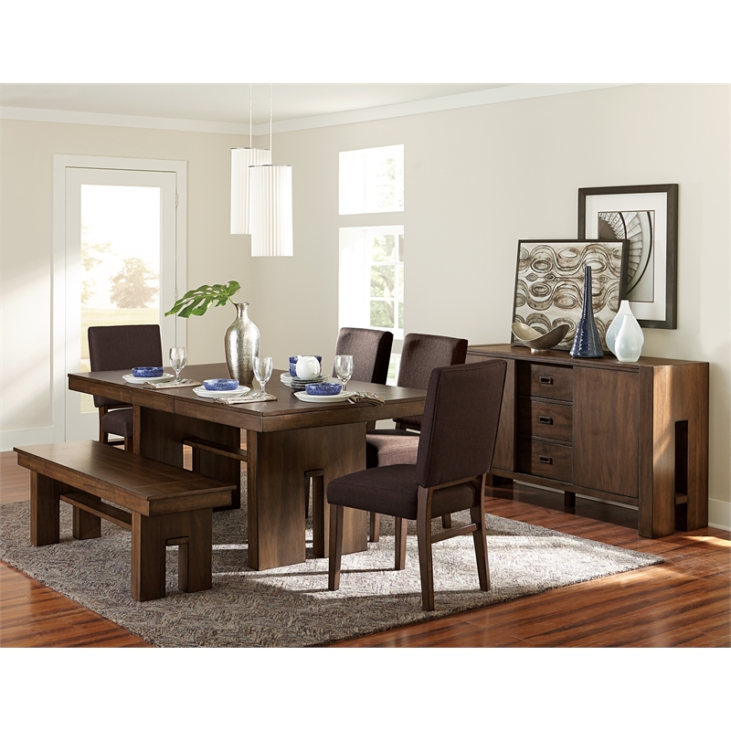 Pemberly Row Contemporary Wood and MDF Board Dining Room Table in Walnut