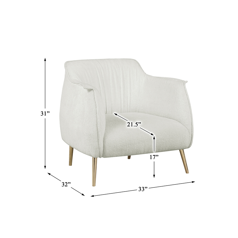 Pemberly Row Boucle Upholstered Accent Chair with metal legs in White color