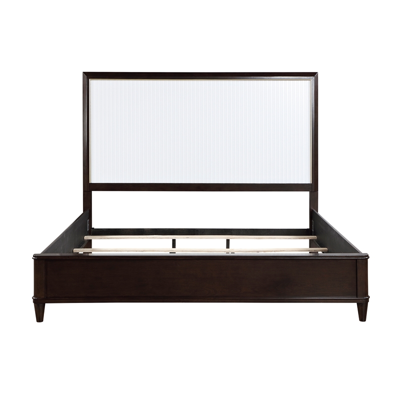 Pemberly Row Wood Queen Bed in 2-Tone with Gold Trim (White & Cherry)