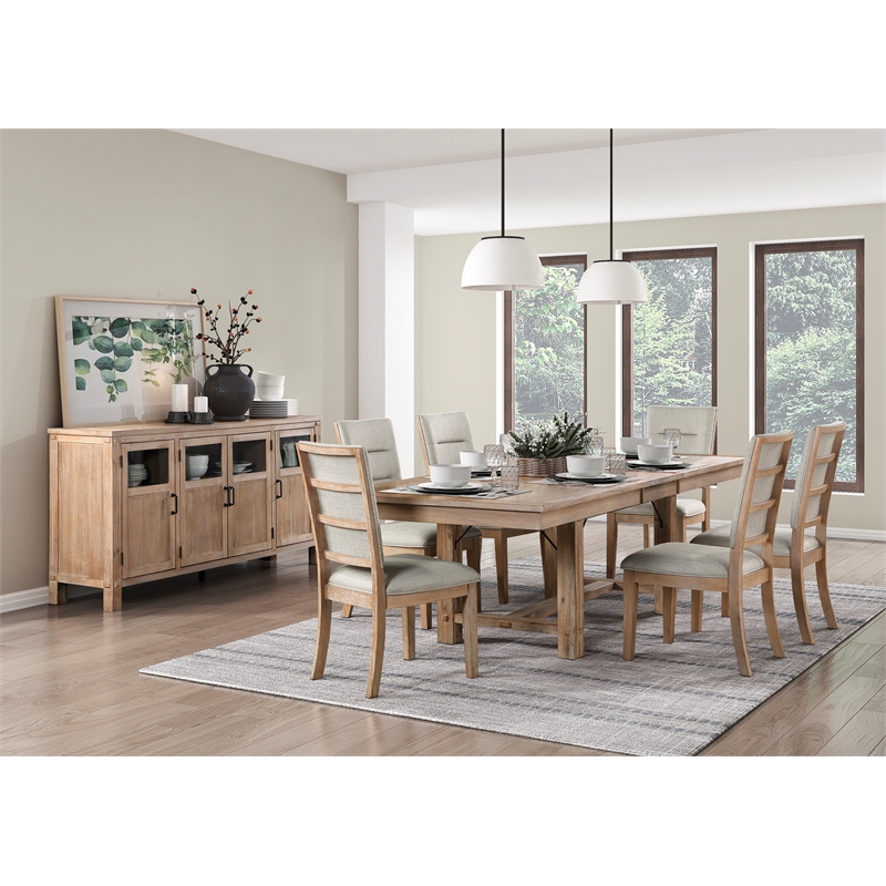 Pemberly Row 5-Piece Wood and Fabric Dining Set in Light Oak/ Beige