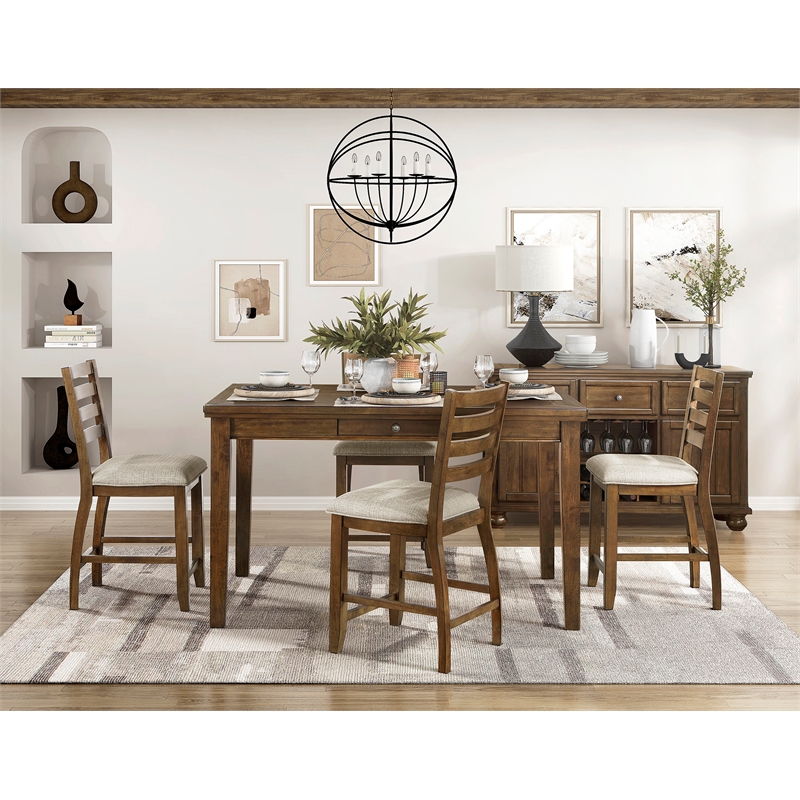 Pemberly Row 5-Piece Wood and Fabric Counter Height Dining Set in Cherry