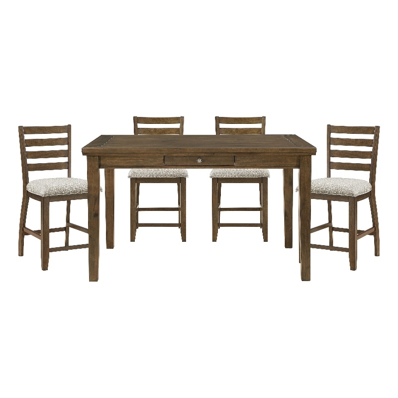 Pemberly Row 5-Piece Wood and Fabric Counter Height Dining Set in Cherry