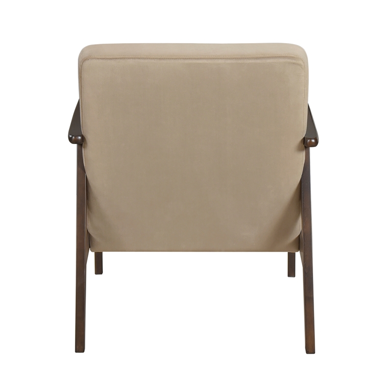 Pemberly Row Mid-Century Wood and Velvet Accent Chair in Light Brown