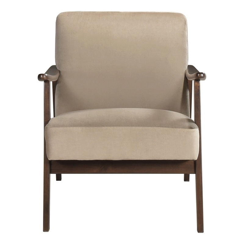 Pemberly Row Mid-Century Wood and Velvet Accent Chair in Light Brown