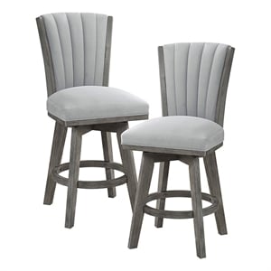 Pemberly Row Traditional Velvet Swivel Counter Height Chair in Gray