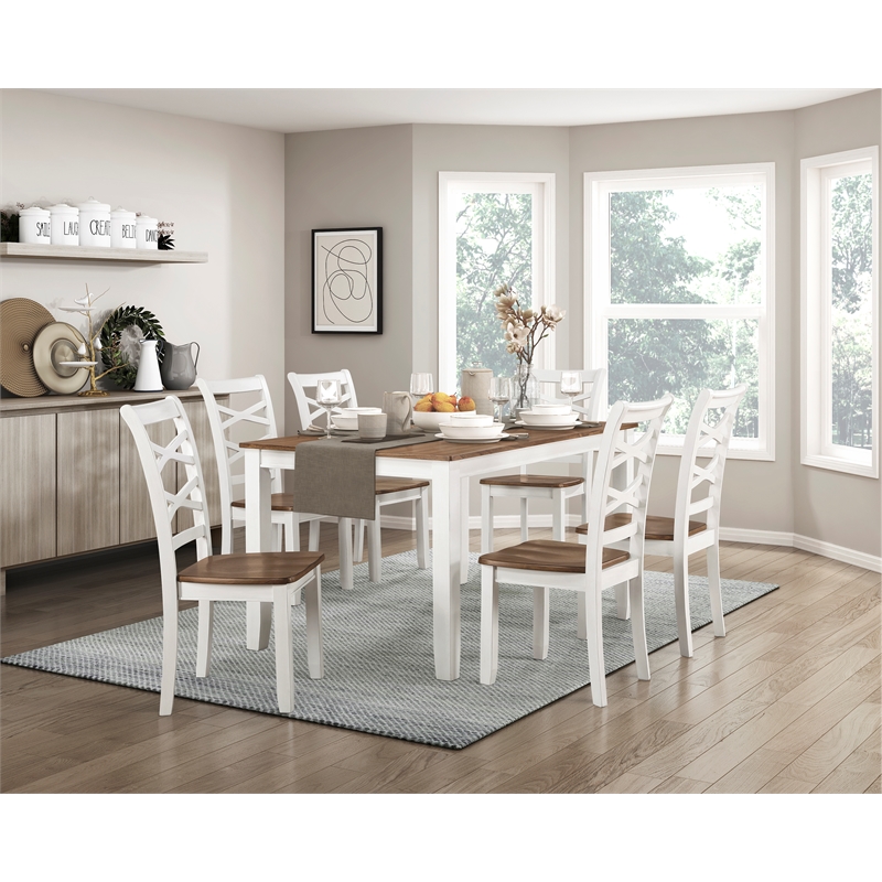 Pemberly Row Wood Dining Room Table and Chairs (Set of 7) in Cherry and White