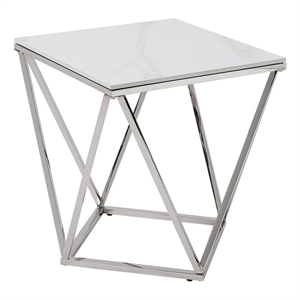 Pemberly Row Contemporary Steel and Stone End Table in Silver