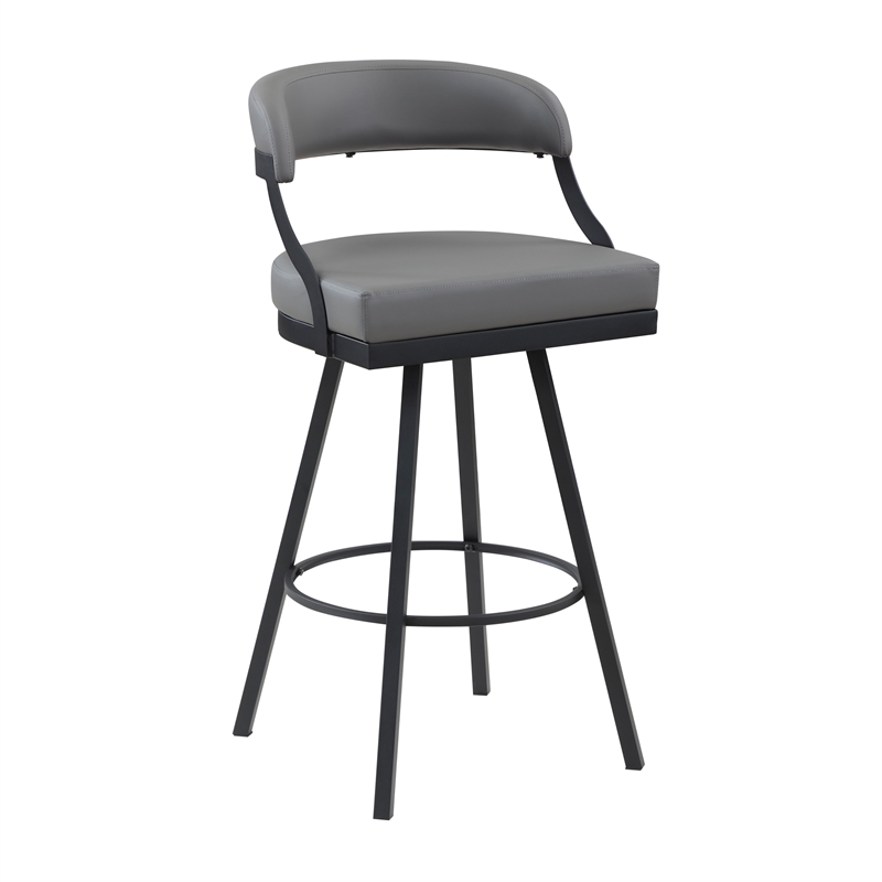 Pemberly Row Metal & Faux Leather Set of 2 Swivel Pub Height Chair in Gray