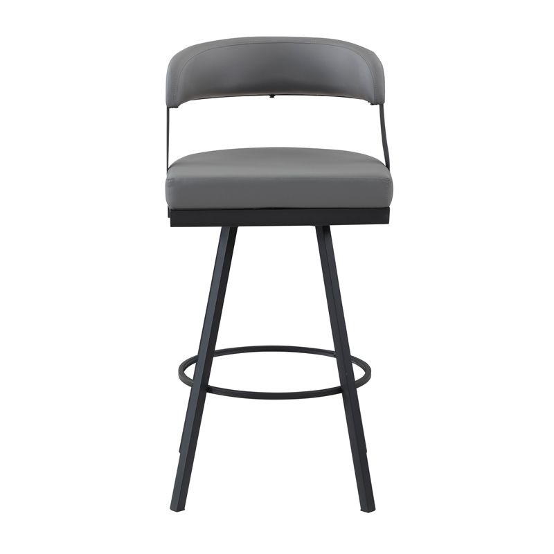 Pemberly Row Metal & Faux Leather Set of 2 Swivel Pub Height Chair in Gray
