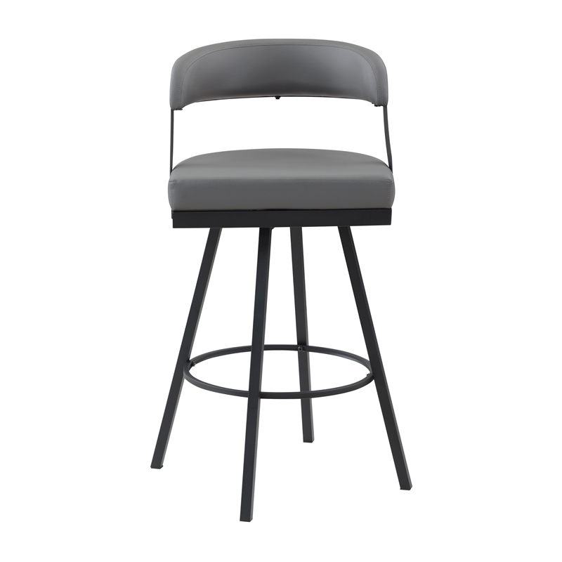 Pemberly Row Metal & Faux Leather Set of 2 Swivel Pub Height Chair in Gray