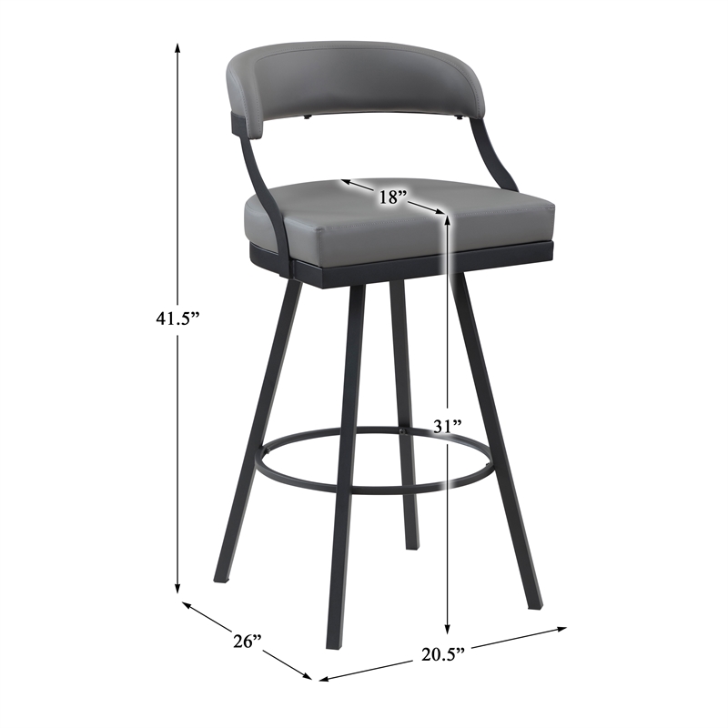Pemberly Row Metal & Faux Leather Set of 2 Swivel Pub Height Chair in Gray