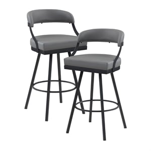 Pemberly Row Metal & Faux Leather Set of 2 Swivel Pub Height Chair in Gray