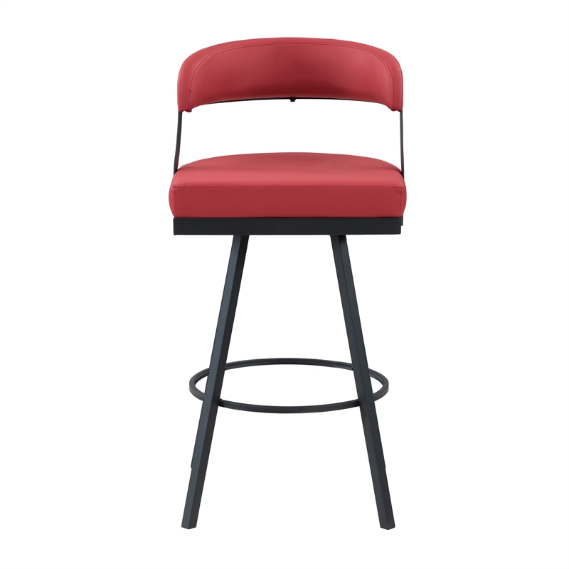 Pemberly Row Metal & Faux Leather Set of 2 Swivel Pub Height Chair in Red