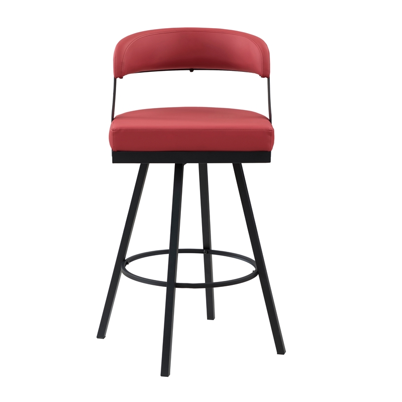 Pemberly Row Metal & Faux Leather Set of 2 Swivel Pub Height Chair in Red