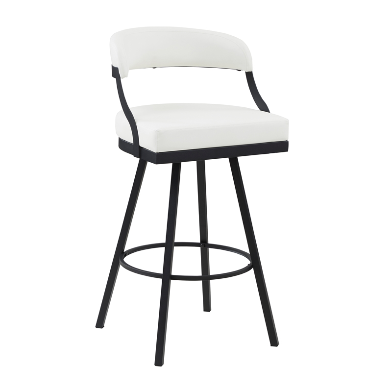 Pemberly Row Metal & Faux Leather Set of 2 Swivel Pub Height Chair in White