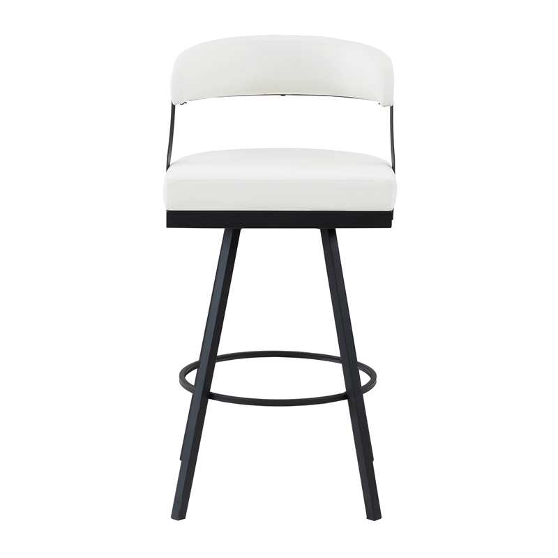 Pemberly Row Metal & Faux Leather Set of 2 Swivel Pub Height Chair in White