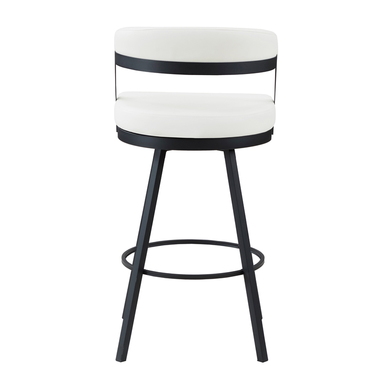 Pemberly Row Metal & Faux Leather Set of 2 Swivel Pub Height Chair in White