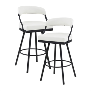 Pemberly Row Metal & Faux Leather Set of 2 Swivel Pub Height Chair in White