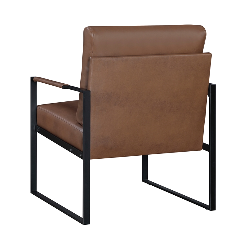 Pemberly Row Mid-Century Faux leather Accent Chair in Brown Finish